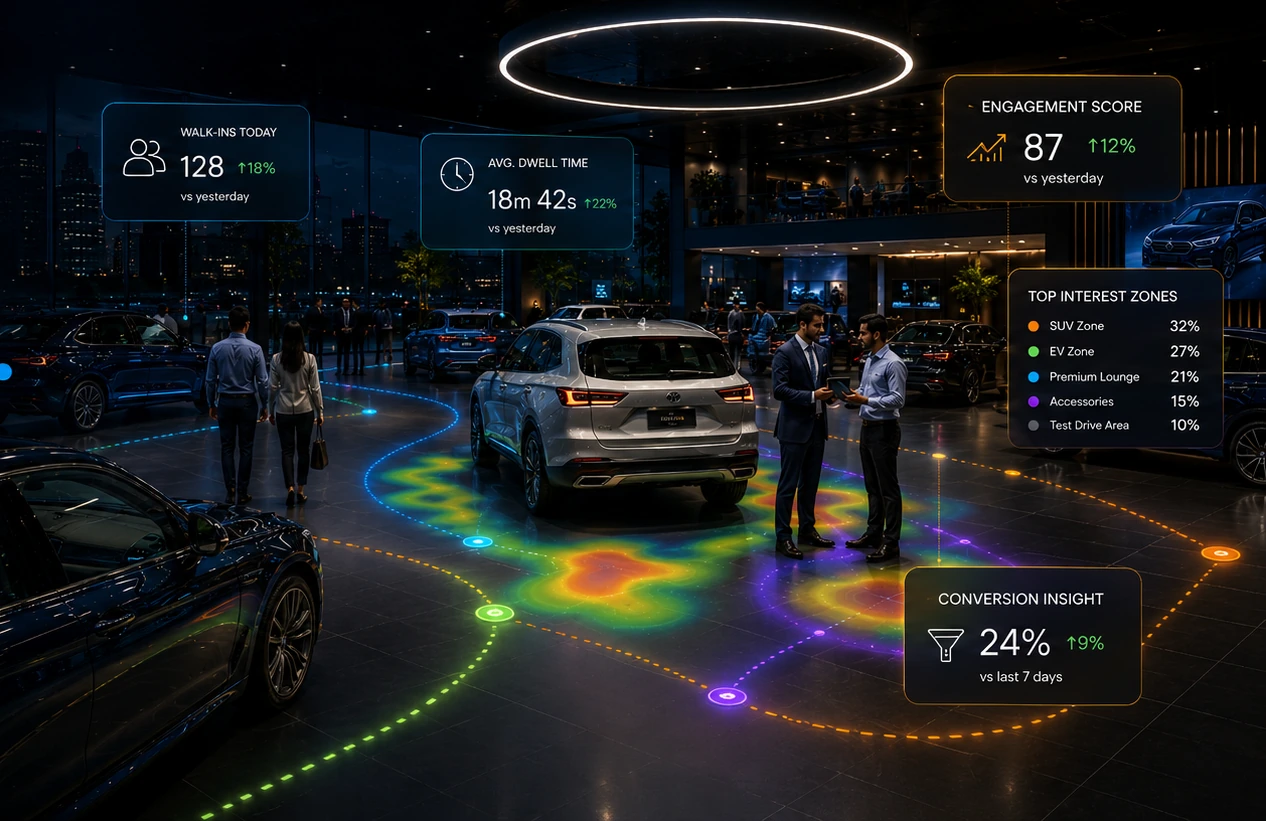 Automobile showroom customer journeys and behavioural heatmaps